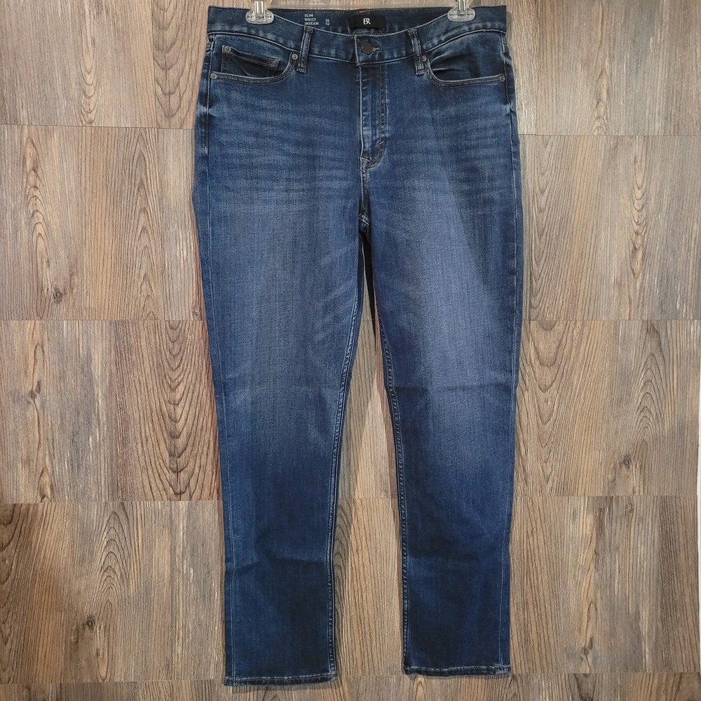 Banana Republic The Luxe Traveler Slim Straight Jeans 36 x 32 Dark Wash Stretch